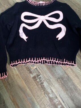 Simply Southern Black Sweater with Pink Bow Accent